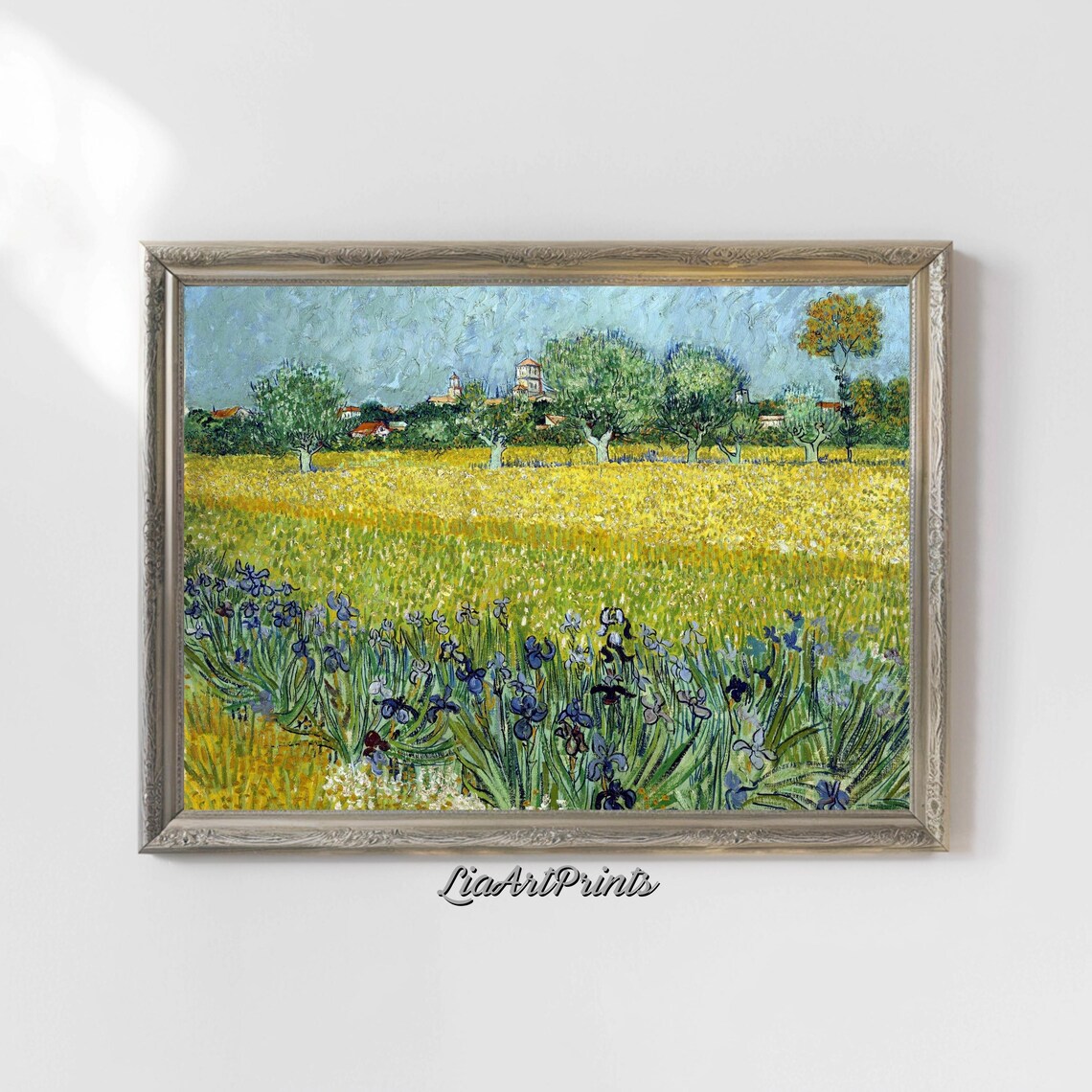 Van Gogh Inspired Iris Field Vibrant Impressionist Landscape Art Countryside Wall Decor - Image 4