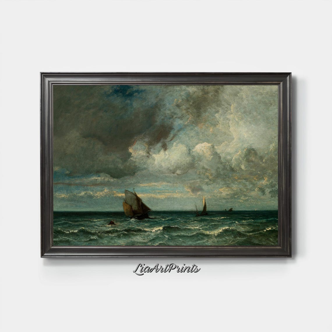 Stormy Seascape Sailboats Dramatic Clouds Antique Marine Art Poster - Image 3