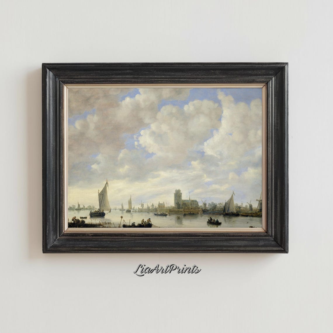 Dutch Golden Age River Scene with Sailboats and Windmills Poster - Image 2