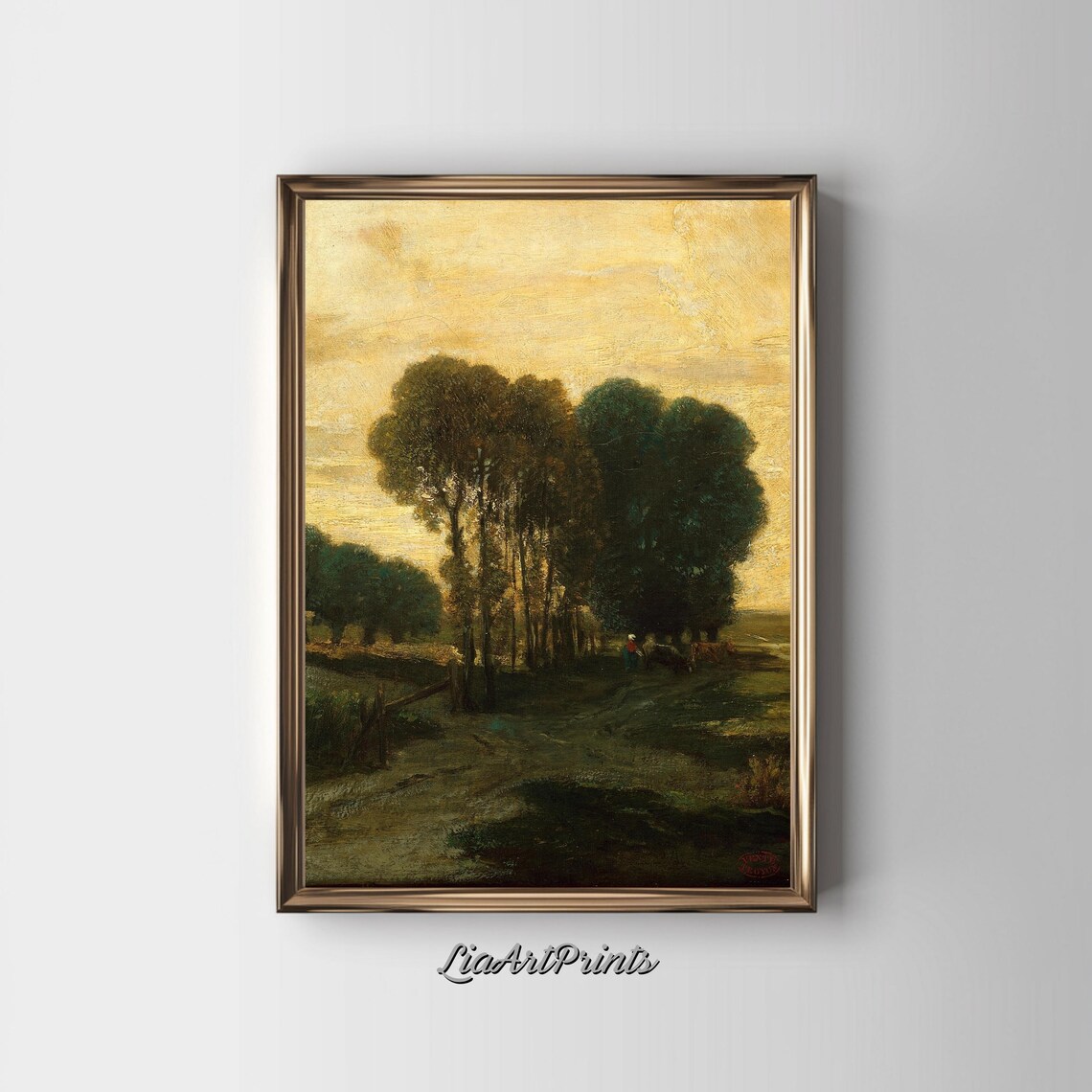 Golden Sky Behind a Grove of Tall Trees Vintage Evening Poster - Image 2