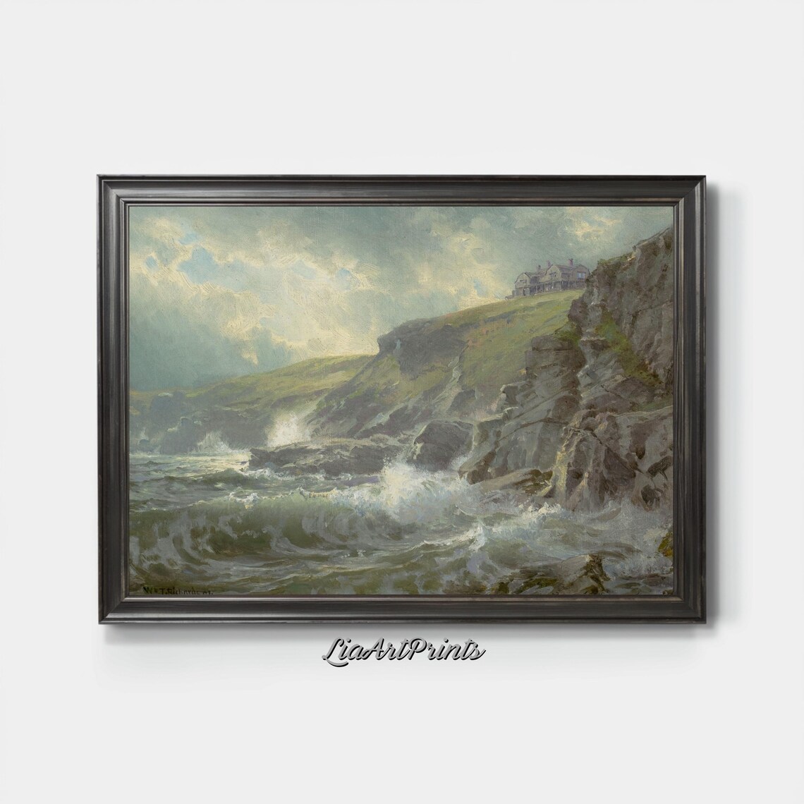 Coastal Cliffs Crashing Waves House On Clifftop Dramatic Seaside Poster - Image 4