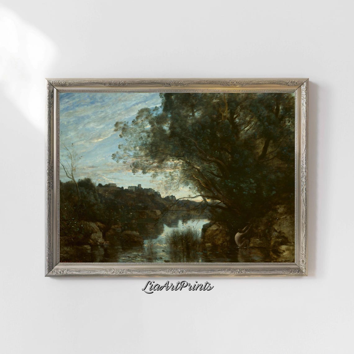 Moonlit River Dark Trees Antique Barbizon Woodland Landscape Poster - Image 4