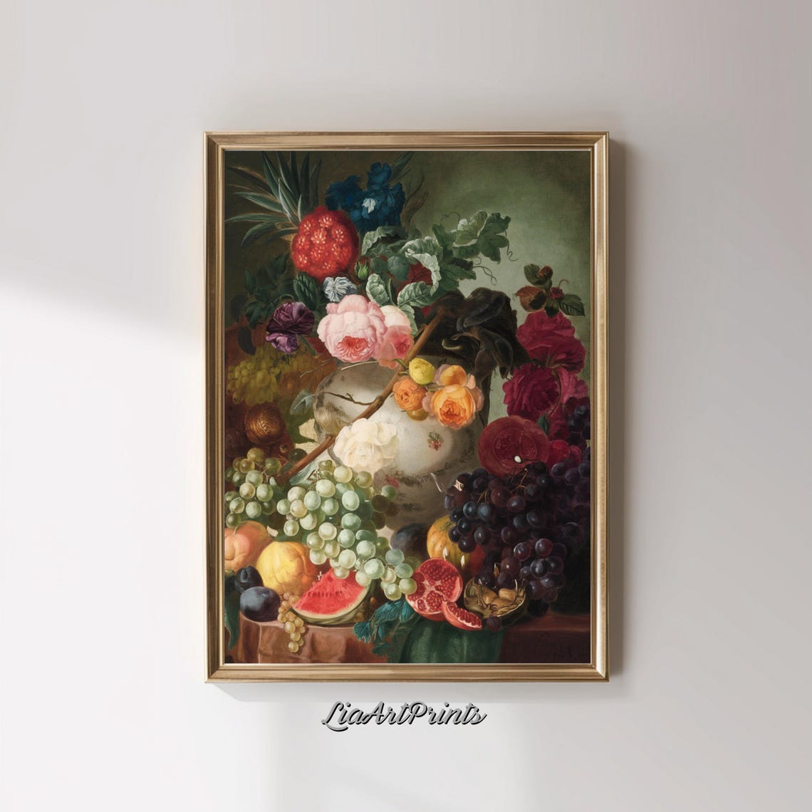Dutch Floral Still Life with Roses Grapes and Pineapple Poster - Image 3