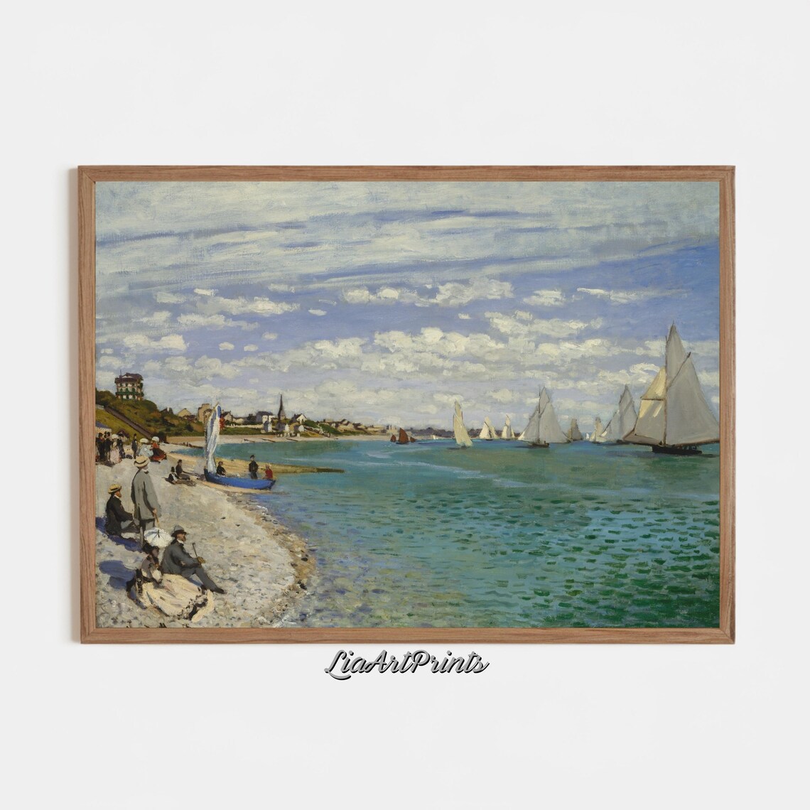 Impressionist Beach Scene with Regatta Sailboats and Shore Figures Poster - Image 3