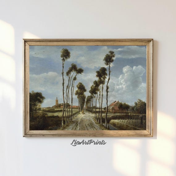 Vintage Country Road Art Print Rustic Landscape Wall Decor Framed Countryside Artwork Pathway Scene Artwork