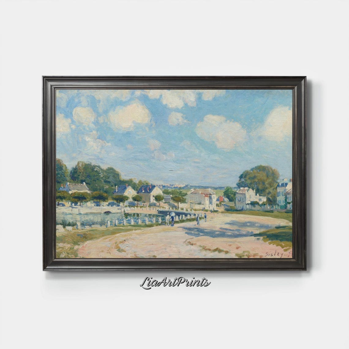 Riverside Town Under a Blue Sky Alfred Sisley Impressionist Poster - Image 3