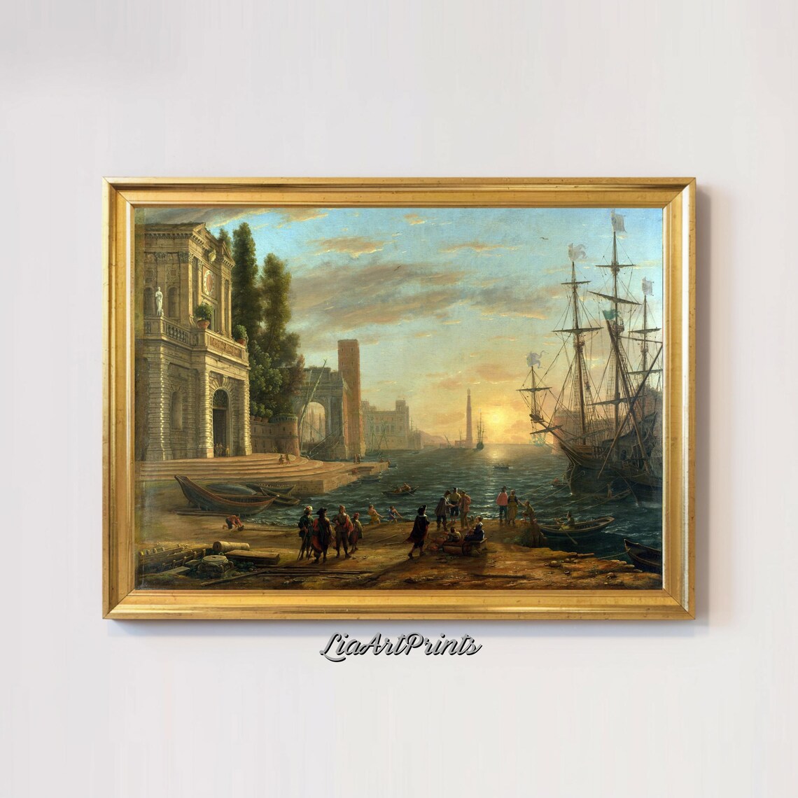 Sunlit Harbor Scene, Classical Maritime Art - Image 3