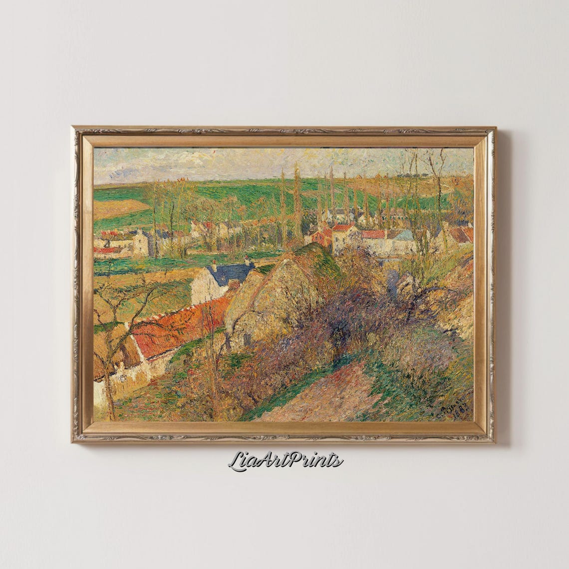 Post Impressionist Village Poplars Rolling Hills Countryside Poster - Image 2