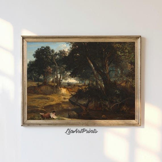 Rustic Forest Landscape Wall Art Tranquil Woodland Scene Vintage Artwork For Home Decor