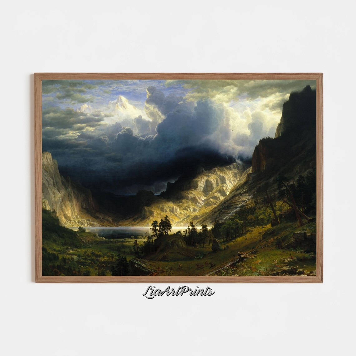 Dramatic Mountain Valley Landscape Wall Art Stormy Sky And Lush Green Hills Artwork For Home Decor - Image 3