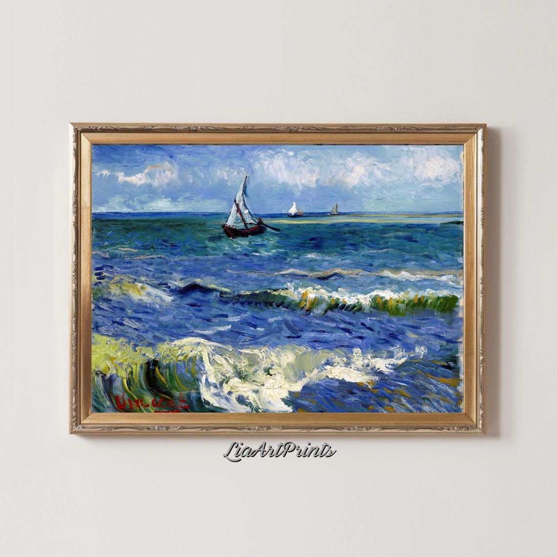 Vincent van Gogh Sailboats on Waves Crashing Surf Coastal Art Poster - Image 2