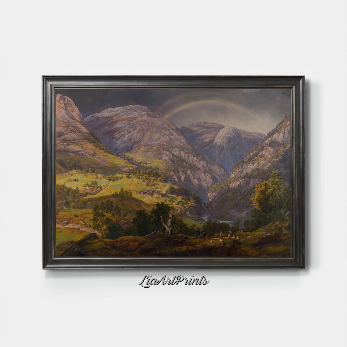 Mountain Valley Landscape Wall Art Scenic Rainbow Over Rolling Hills Nature Artwork For Home Decor - Image 3