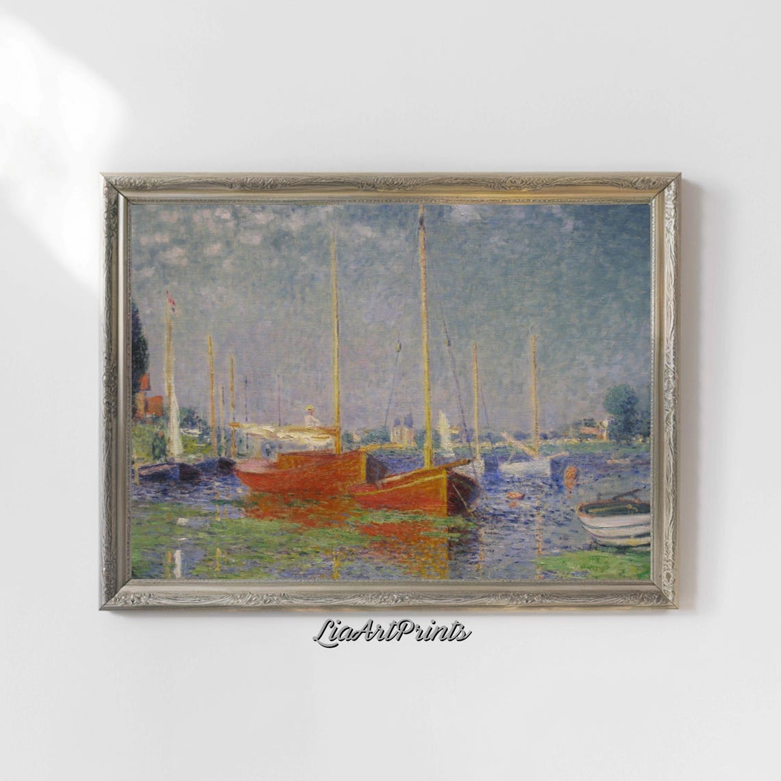 Impressionist Sailboats Harbor Red Boats Summer Coastal Scene Poster - Image 4