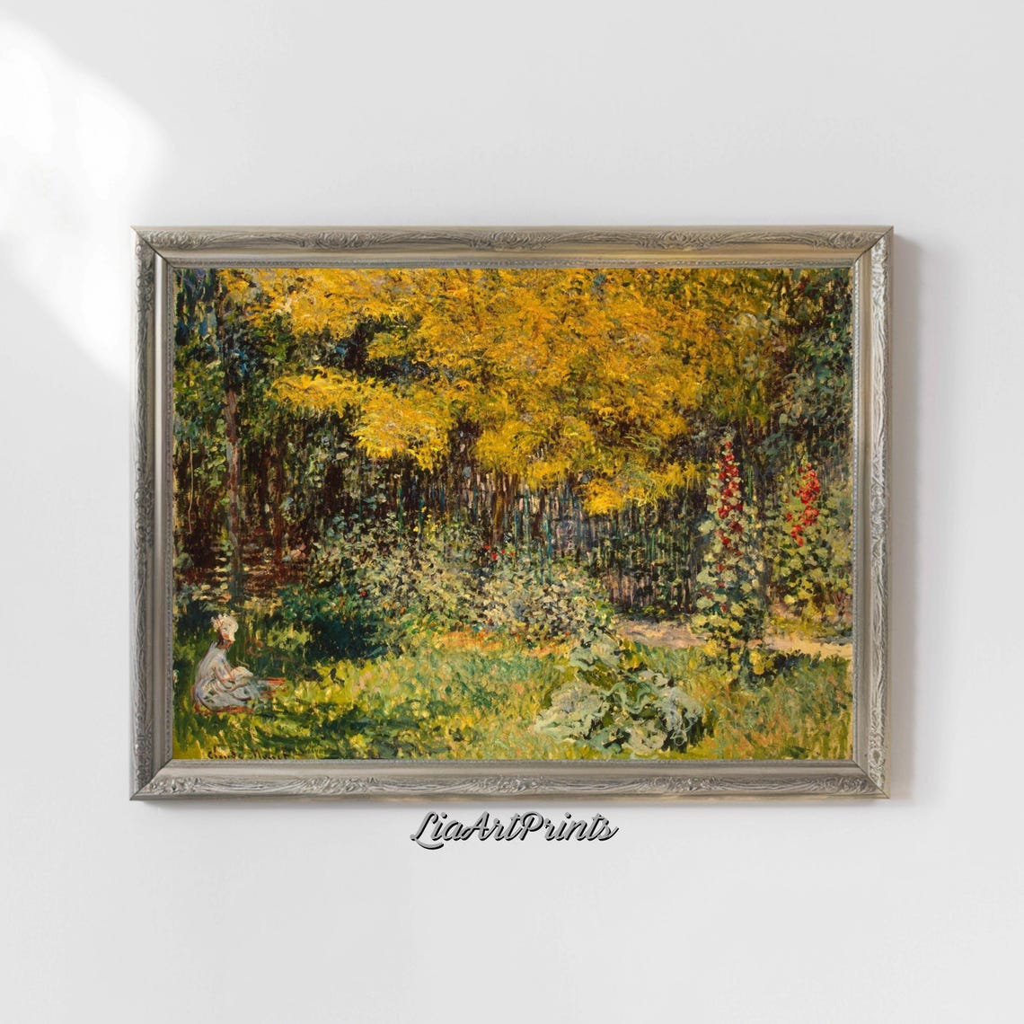 Golden Tree Garden Painting Impressionist Nature Scene Serene Outdoor Wall Art - Image 5