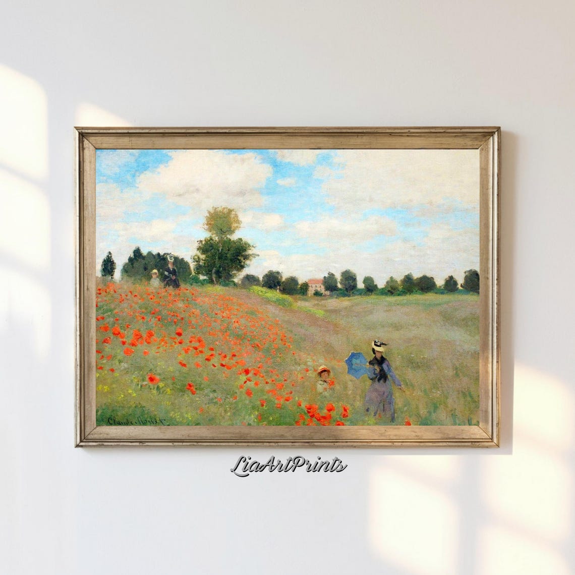 Monet Inspired Poppy Field Scene Impressionist Art Print Vibrant Countryside Decor Nature Wall Art