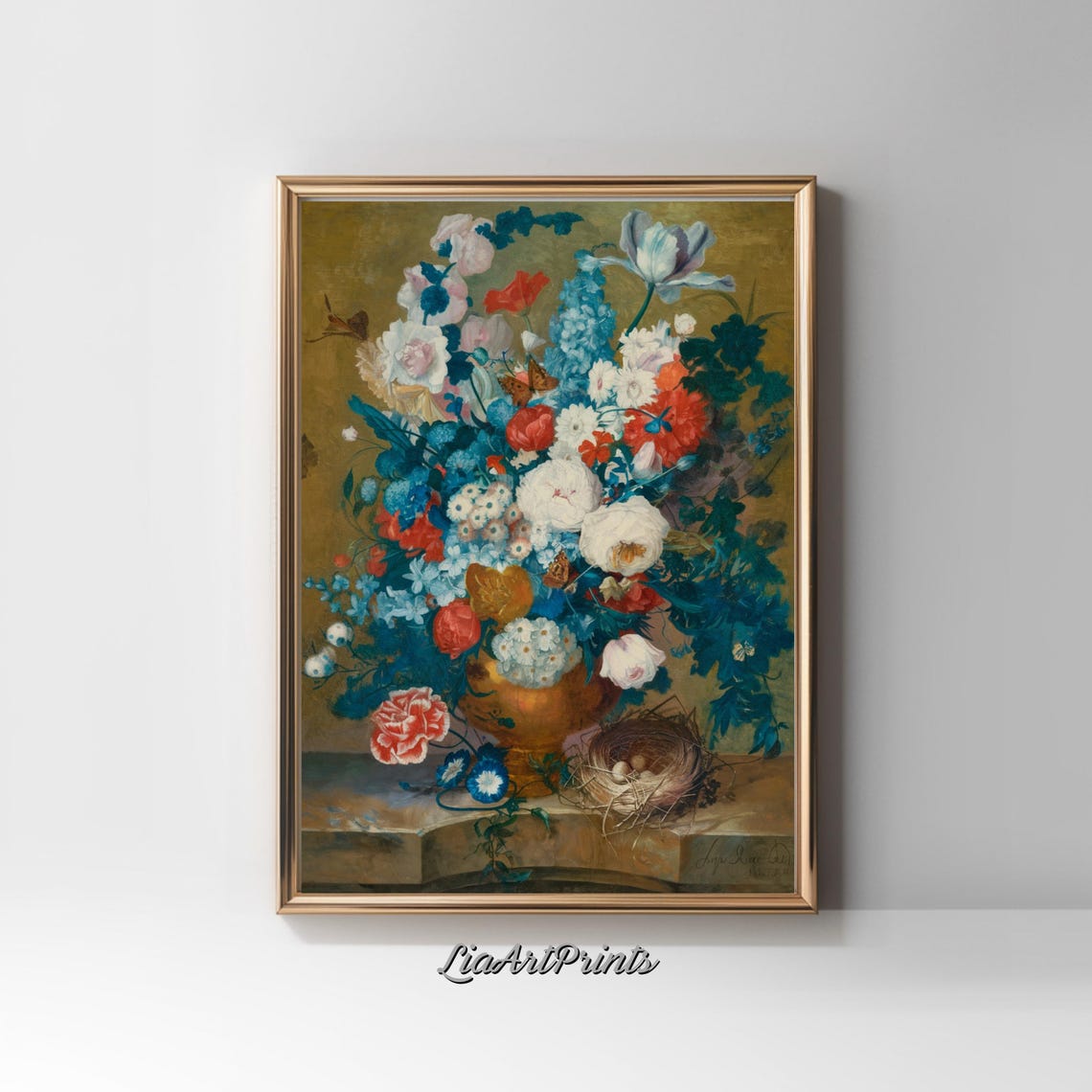 Dutch Floral Still Life with Butterflies and Birds Nest Poster - Image 2