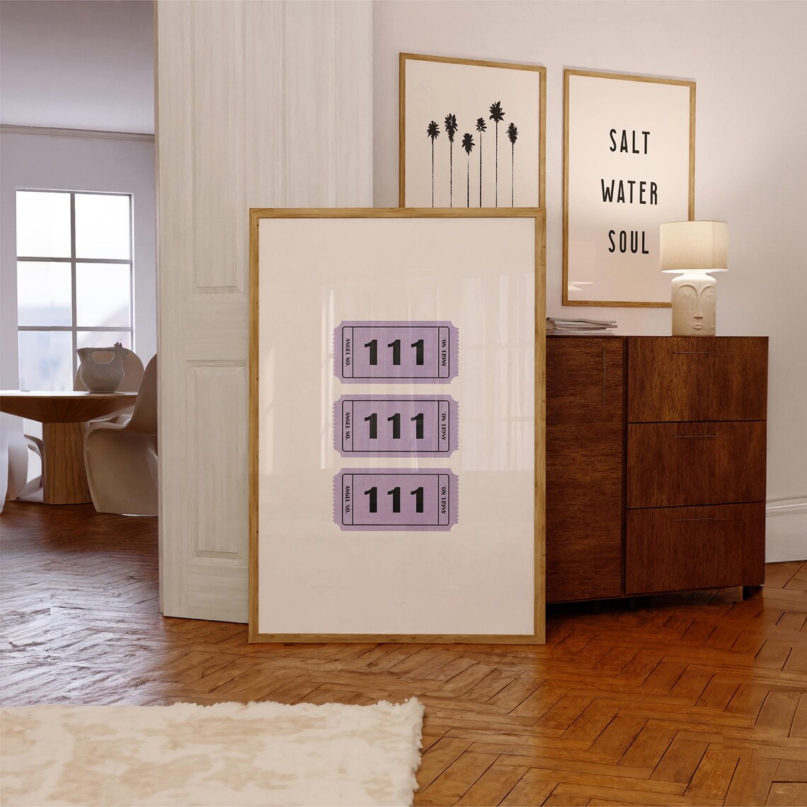 111 Angel Number Purple Ticket Trio Manifestation Spiritual Wall Art