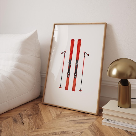 Red Skis Vintage Ski Chalet Art Print