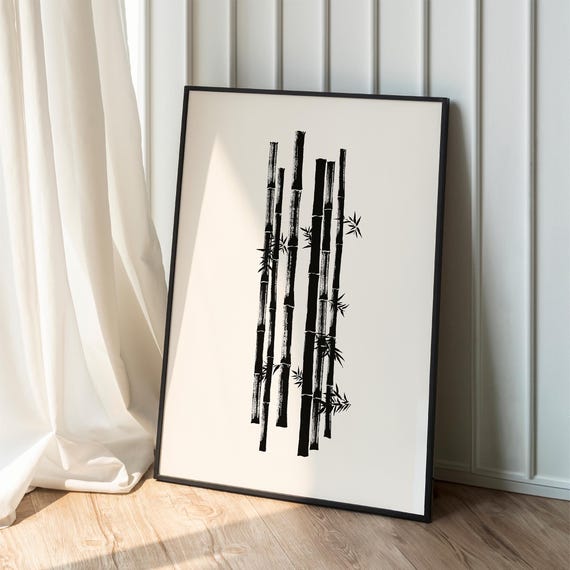 Black Ink Bamboo Print Japandi Wabi Sabi Wall Art