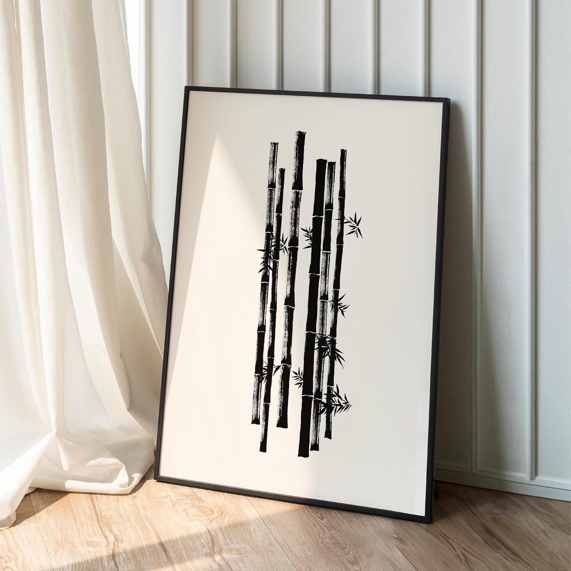 Black Ink Bamboo Print Japandi Wabi Sabi Wall Art