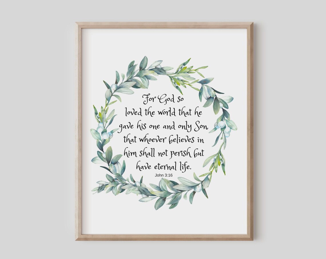John 3 16 For God So Loved The World Eucalyptus Wreath Poster