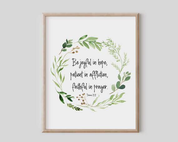 Romans 1212 Bible Verse Wall Art Be Joyful In Hope Patient Affliction Faithful Prayer Scripture Print Christian Gift Watercolor