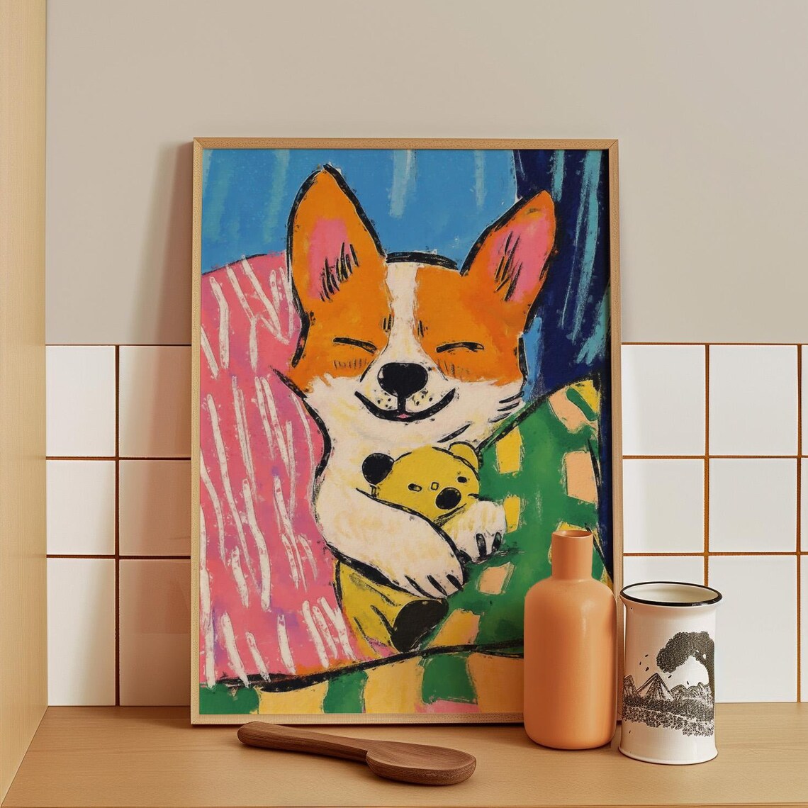 Sleeping Puppy Hugging A Yellow Teddy Bear Under A Blanket Poster