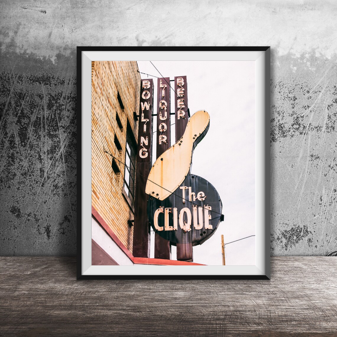 The Clique Bowling Liquor Beer Sign Bowling Pin Michigan Poster