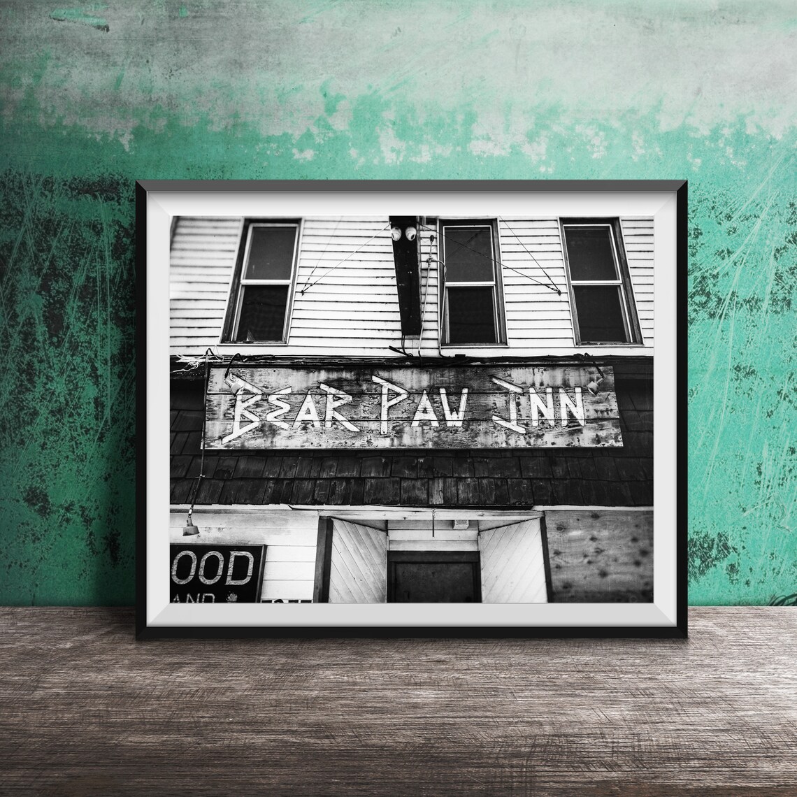 Bear Paw Inn Weathered Wooden Mountain Lodge Sign Photography Poster - Image 2