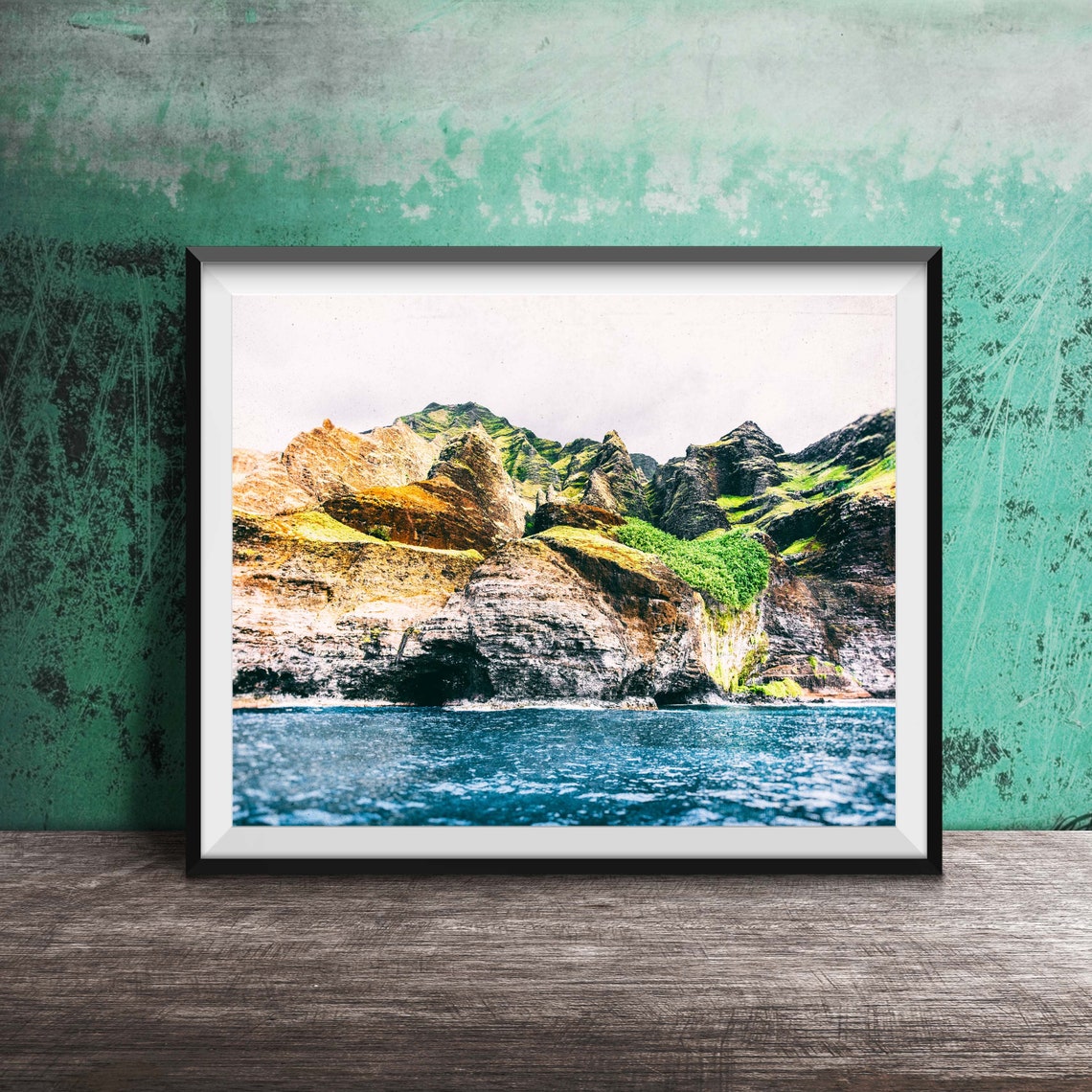 Napali Coast Kauai Hawaii Emerald Cliffs Ocean Seascape Art Poster
