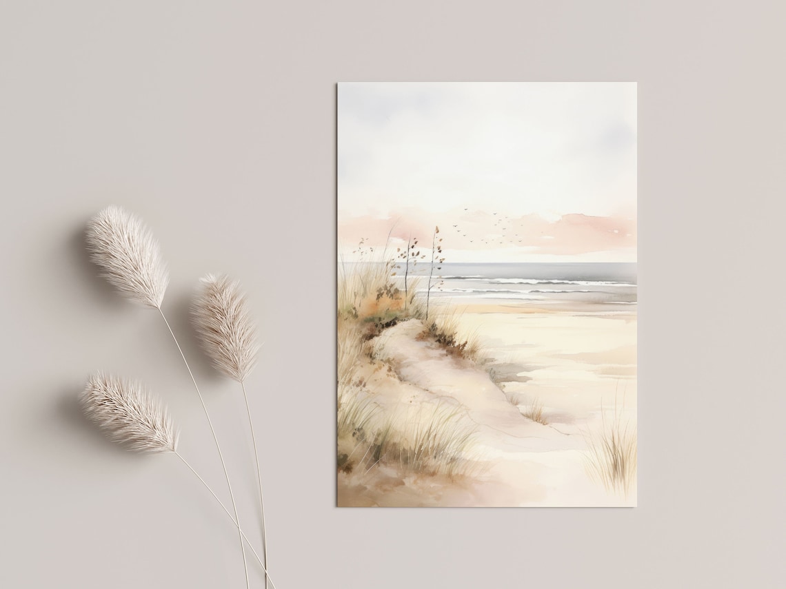 Calming Beach Watercolor Seascape Decor Art Print