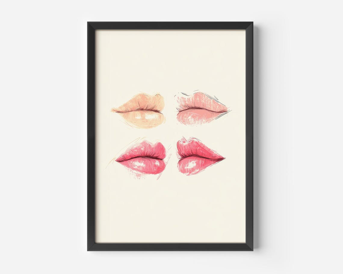 Pop Art Lip Sketches in Blush and Pink Makeup Wall Decor Poster