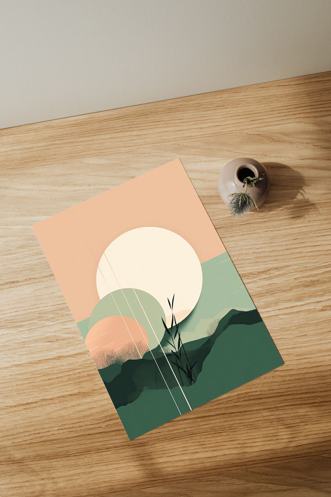 Modern Sun Abstract Landscape, Boho Art Print