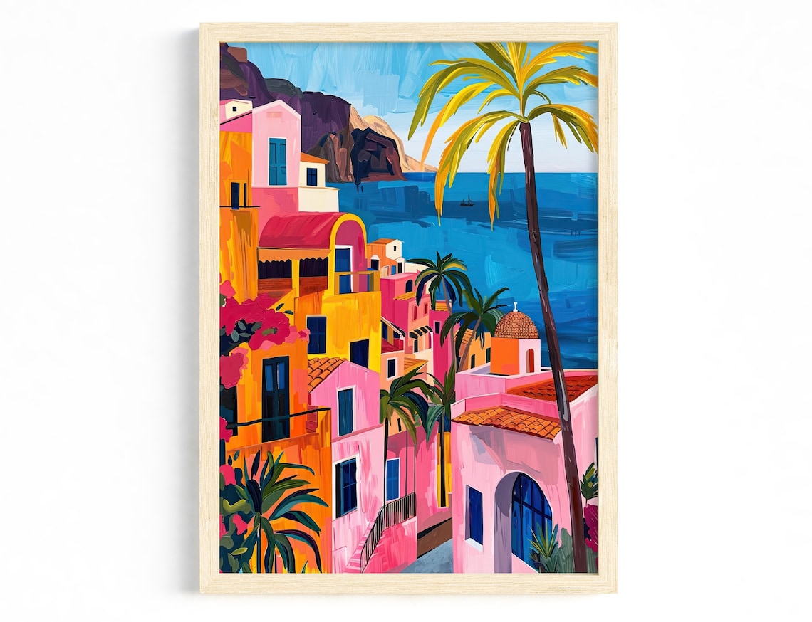 Colorful Coastal Palm Trees Travel Poster