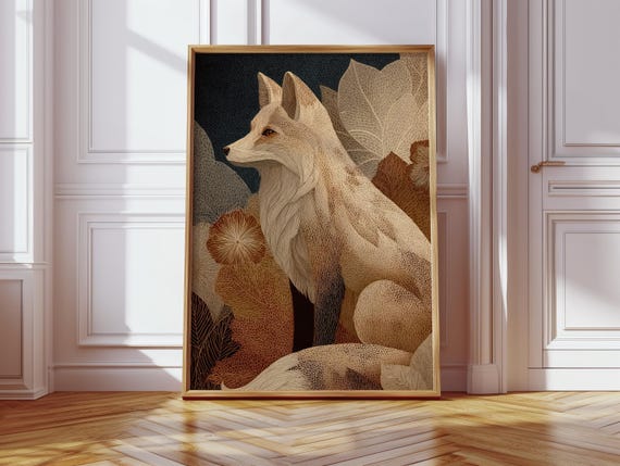 Modern Living Room Decor Scandinavian Poster Fox Motif Brown Beige Nature Illustration Stylish Art Print Animal Theme Hallway Office Autumn Picture