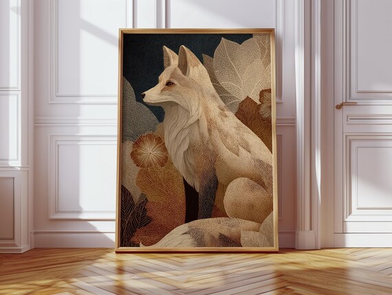 Scandinavian Stippled Fox Illustration Brown Beige Nature Wall Poster
