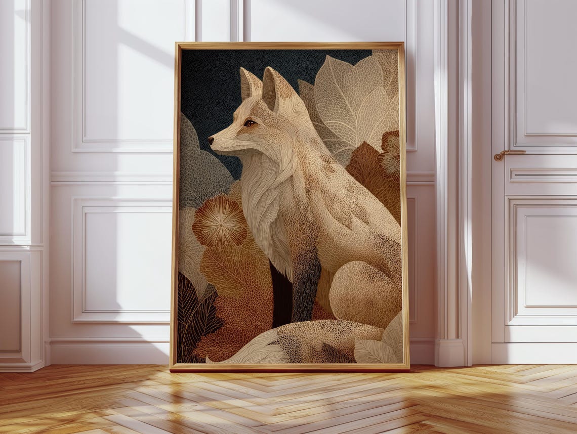 Scandinavian Stippled Fox Illustration Brown Beige Nature Wall Poster