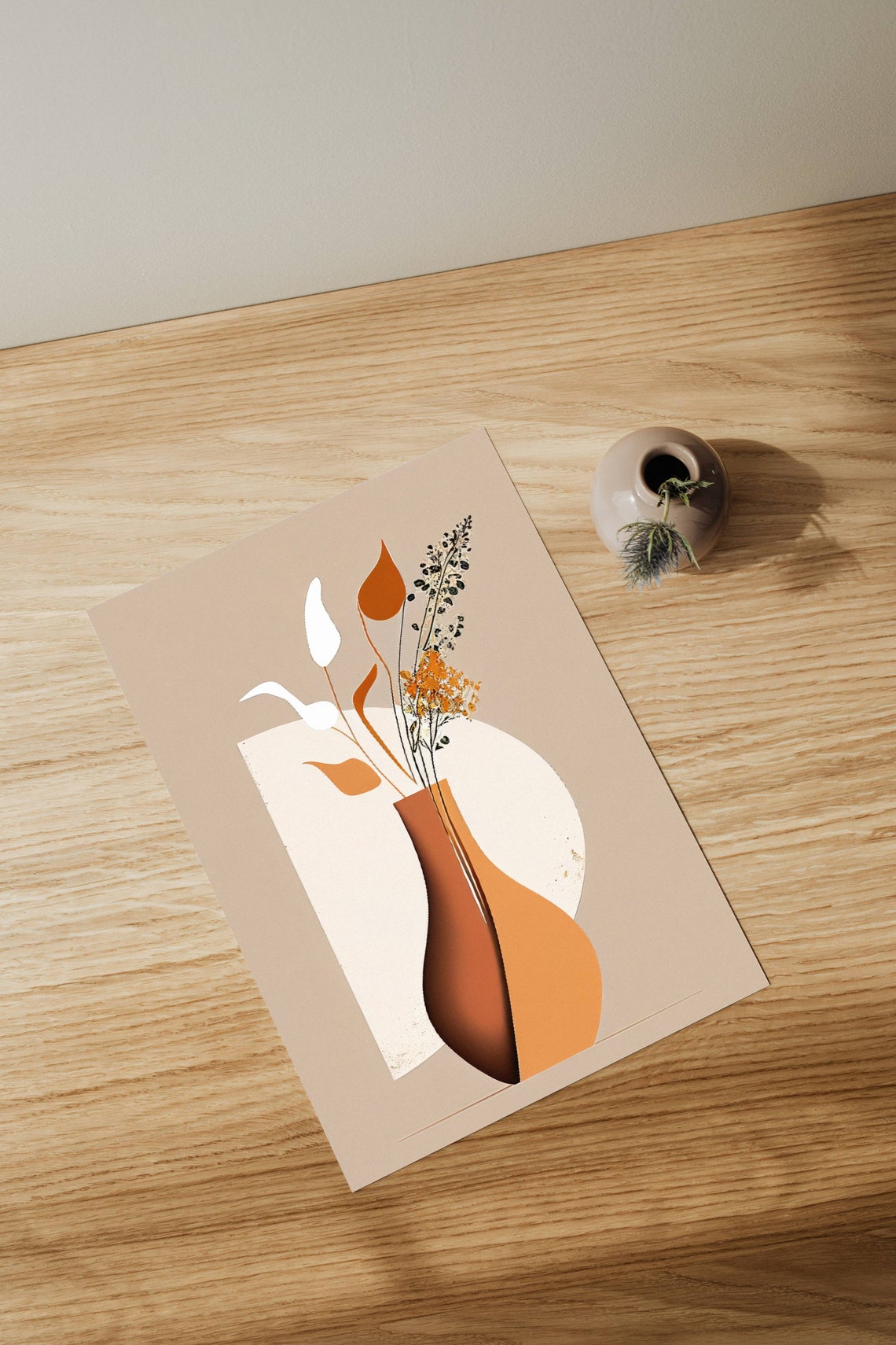 Minimalist Beige Botanical Vase Abstract Floral Wall Decor Print