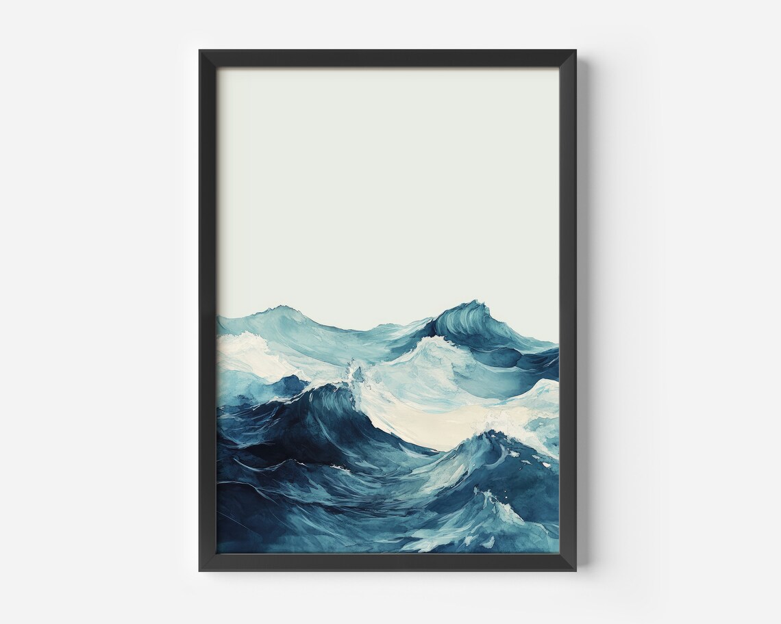 Abstract Ocean Waves Art Poster, Nautical Decor