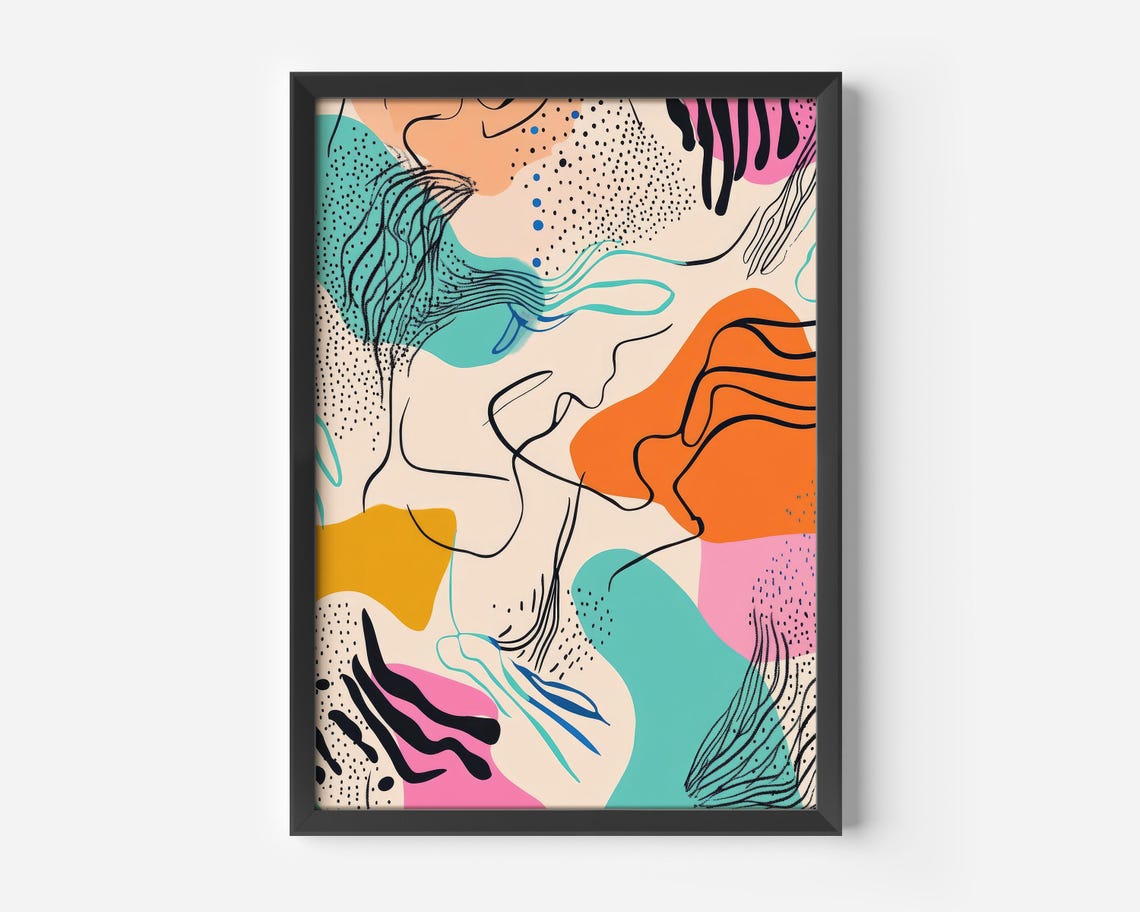 Living Room Artwork Poster Contemporary Colorful Abstract Sketches Bright Modern Design Creative Color Explosion Hallway Office Kitchen