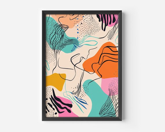 Living Room Artwork Poster Contemporary Colorful Abstract Sketches Bright Modern Design Creative Color Explosion Hallway Office Kitchen