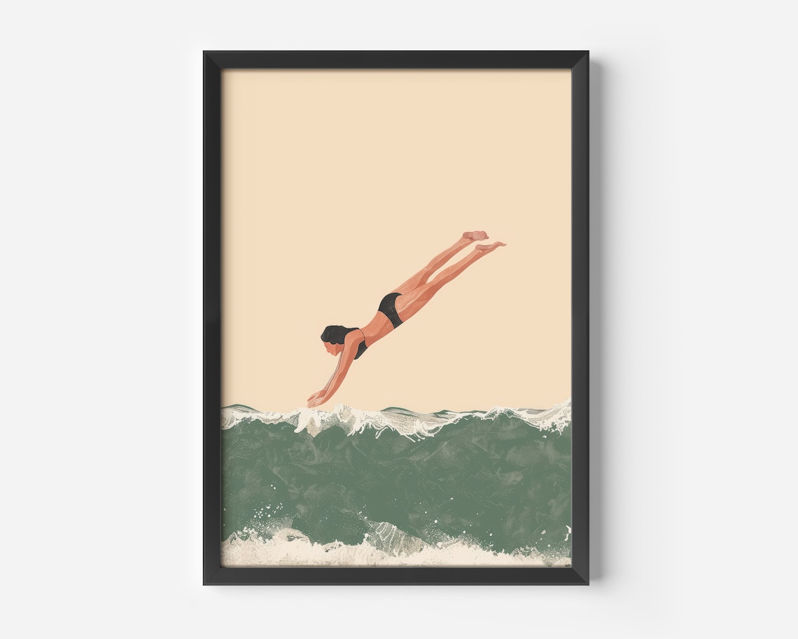 Vintage Diver Print, Nautical Bathroom Decor Poster