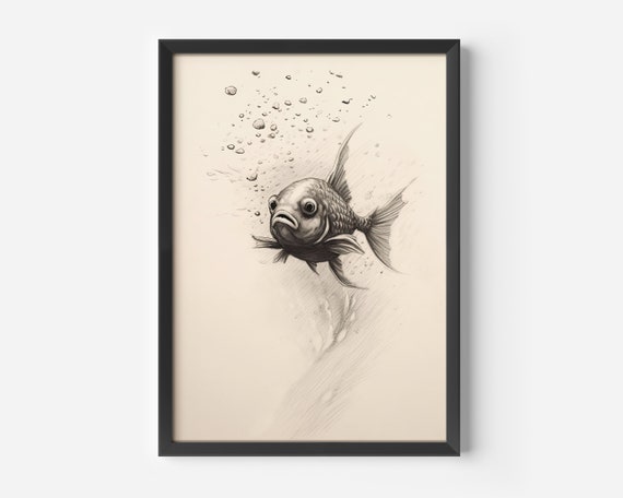Funny Bathroom Retro Fish Poster Print