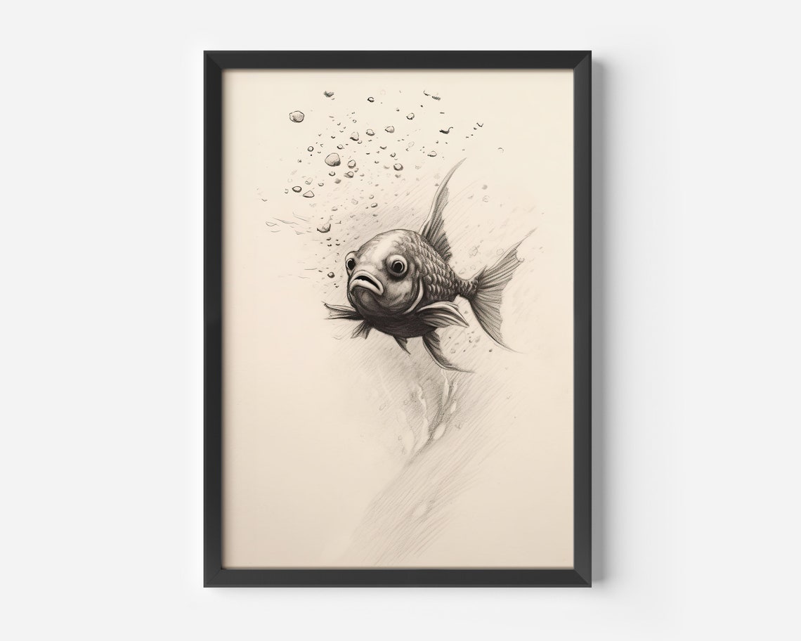 Funny Bathroom Retro Fish Poster Print