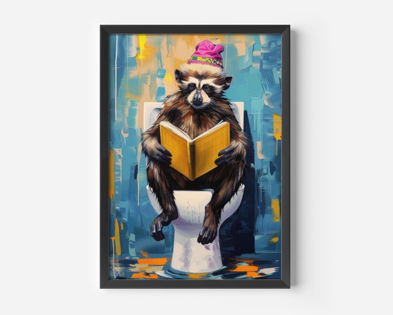Humorous Bathroom Wall Art Funny Monkey Print Colorful Design Original Decoration Idea Guest Toilet Mural Pictures