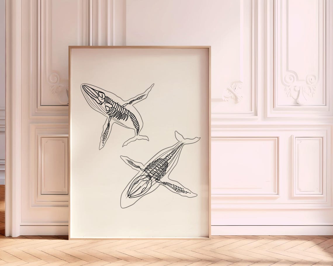 Minimalist Whale Line Art Humpback Whale Ocean Decor Modern Wall Art - Image 3