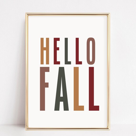 Hello Fall Bold Multicolor Block Letter Autumn Typography Poster