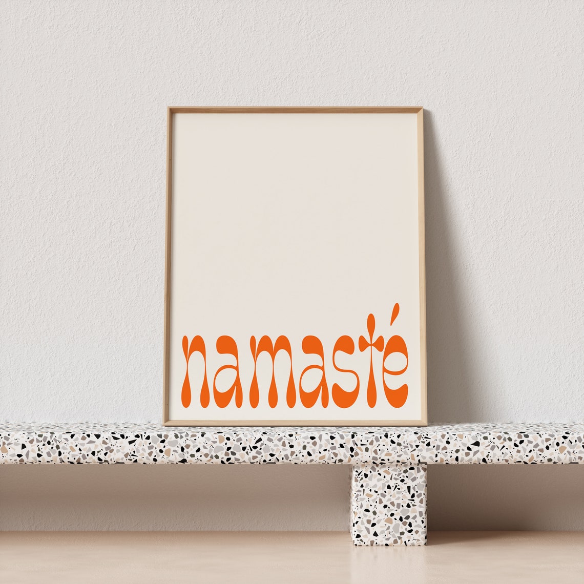 Namaste Orange Retro Wavy Yoga Studio Inspired Cream Wall Poster - Image 3