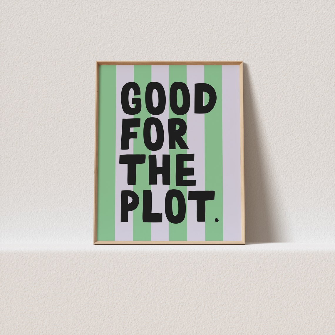 Good for the Plot Bold Striped Poster in Green Lilac and Black