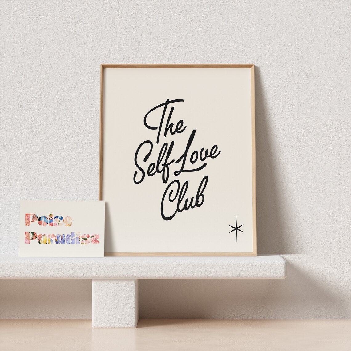 The Self Love Club Retro Script Typography Poster Starburst Black Cream - Image 4